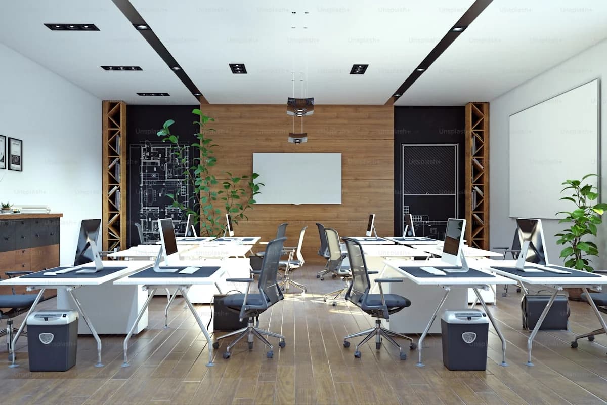 Organised modern workplace representing automated administrative efficiency and paperless workflows